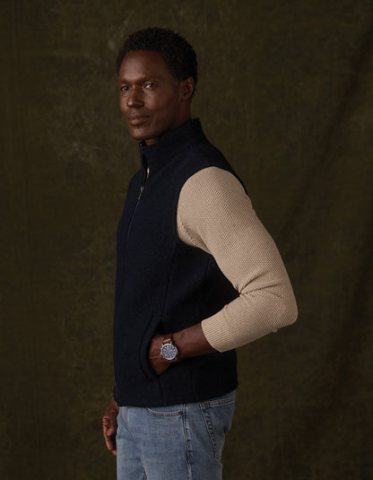Brushed Knit Boucle Vest in Navy