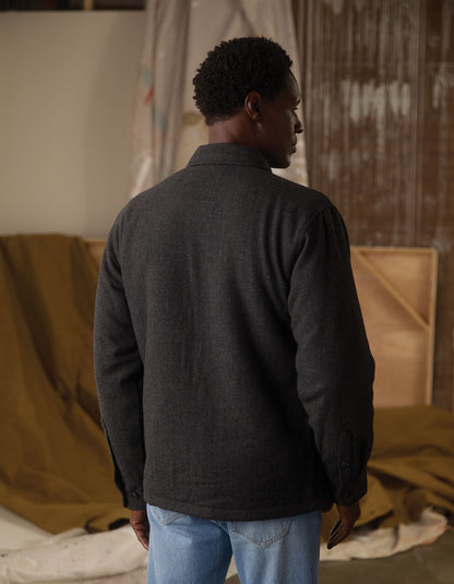Herringbone Sherpa Lined Jacket in Charcoal Herringbone