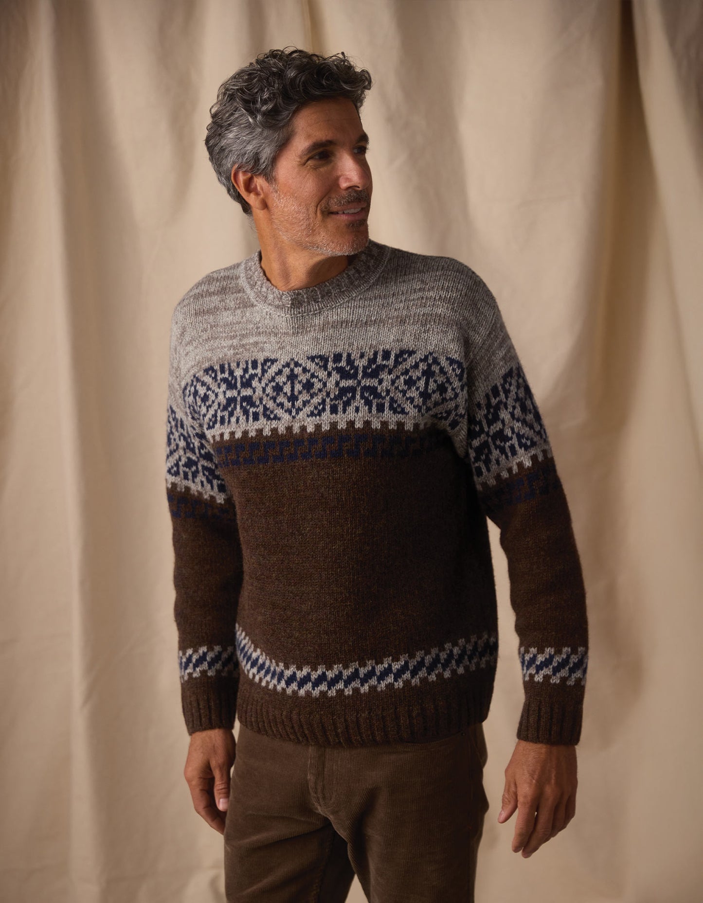 Fair Isle Crew in Brown Multi