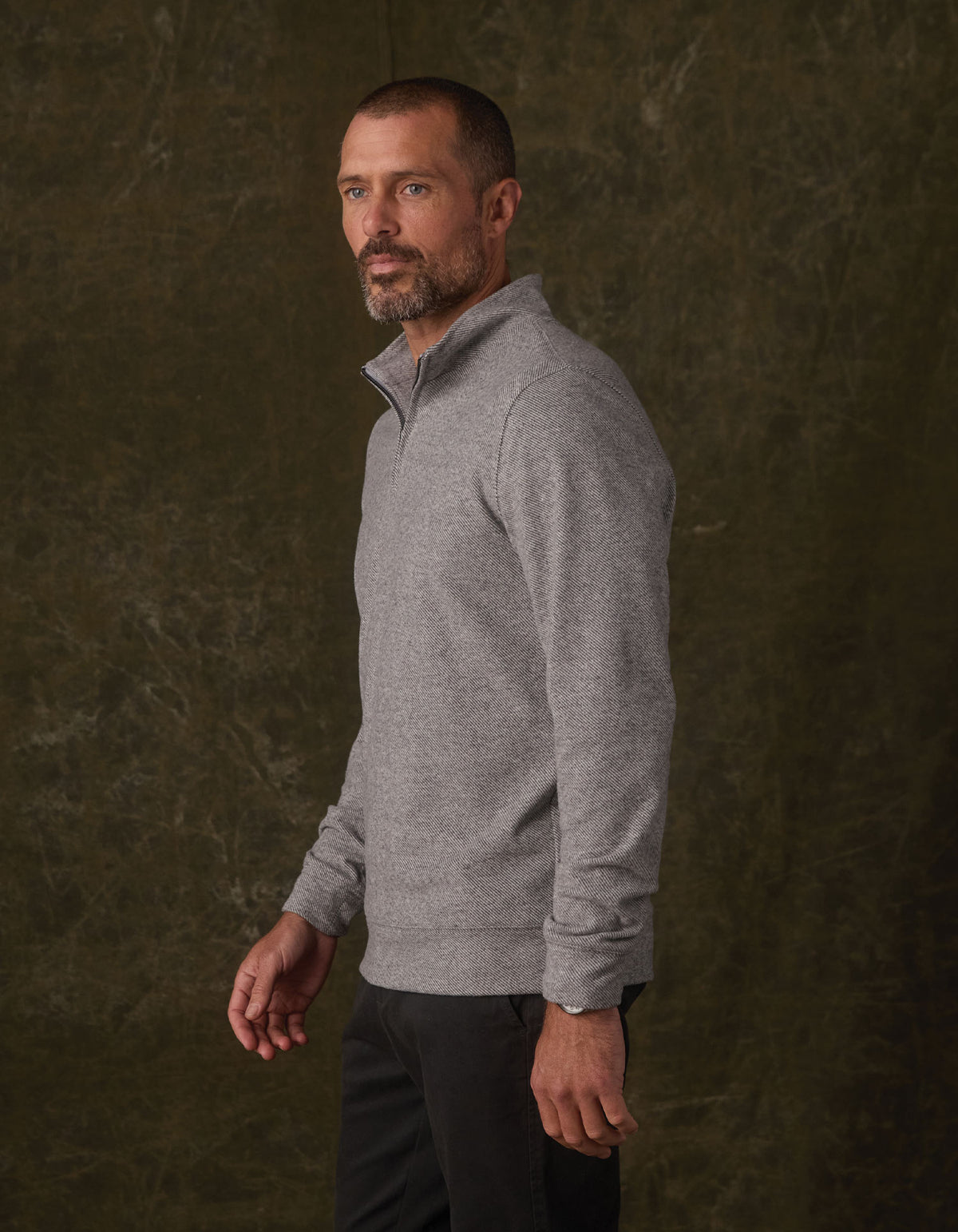 Brushed Textured Knit Quarterzip in Graphite