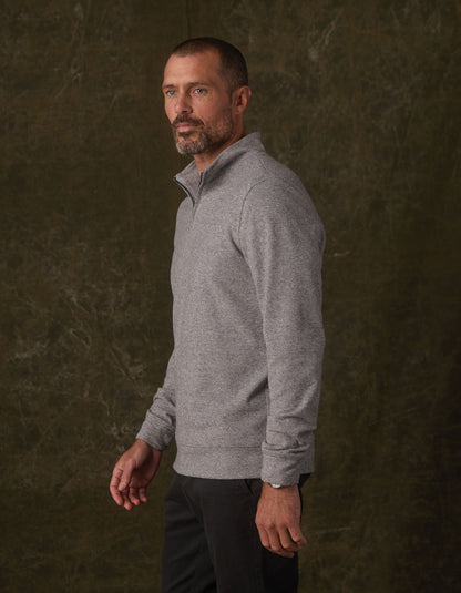 Brushed Textured Knit Quarterzip in Graphite