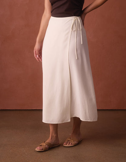 Sueded Costa Wrap Skirt in Ivory