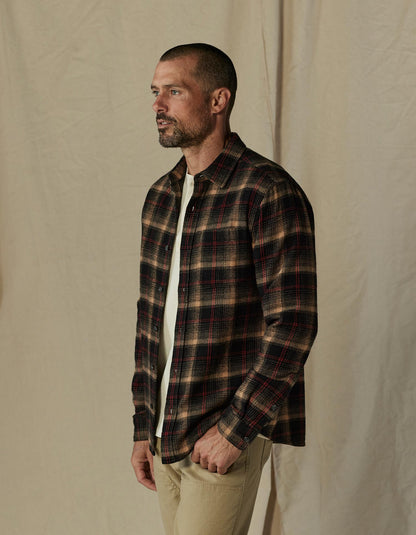 Louis Heavyweight Flannel Overshirt in Black Plaid