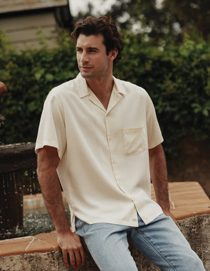 Sueded Costa Resort Shirt in Ivory