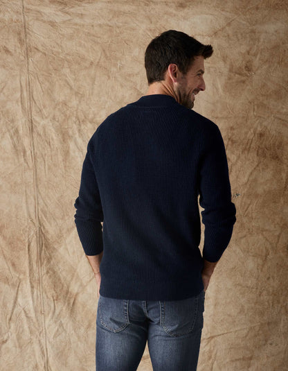 Waffle Knit Quarter Zip Pullover in Navy