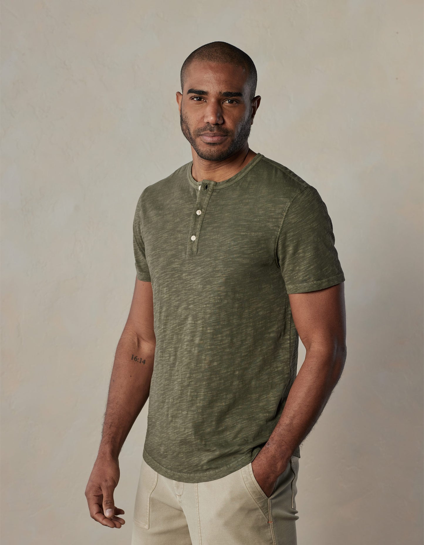 Legacy Jersey Henley in Dusty Olive