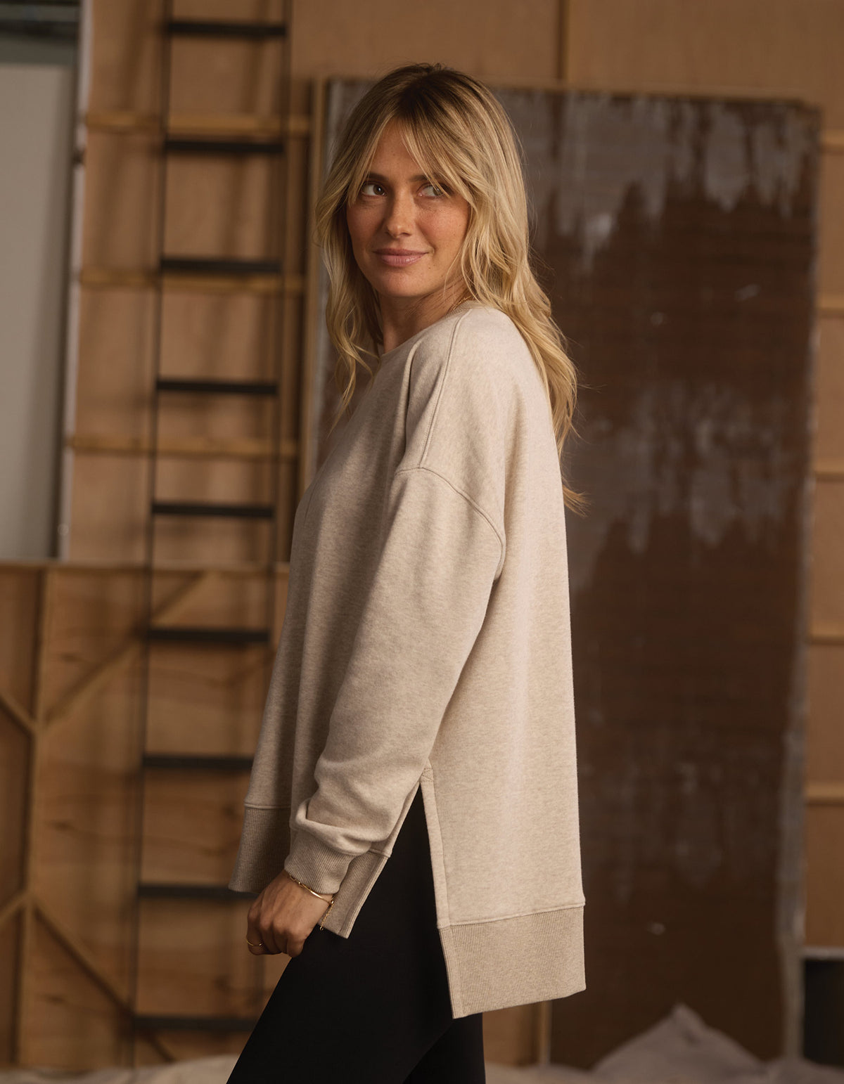 Fleece Puremeso Splitside Pullover in Fawn