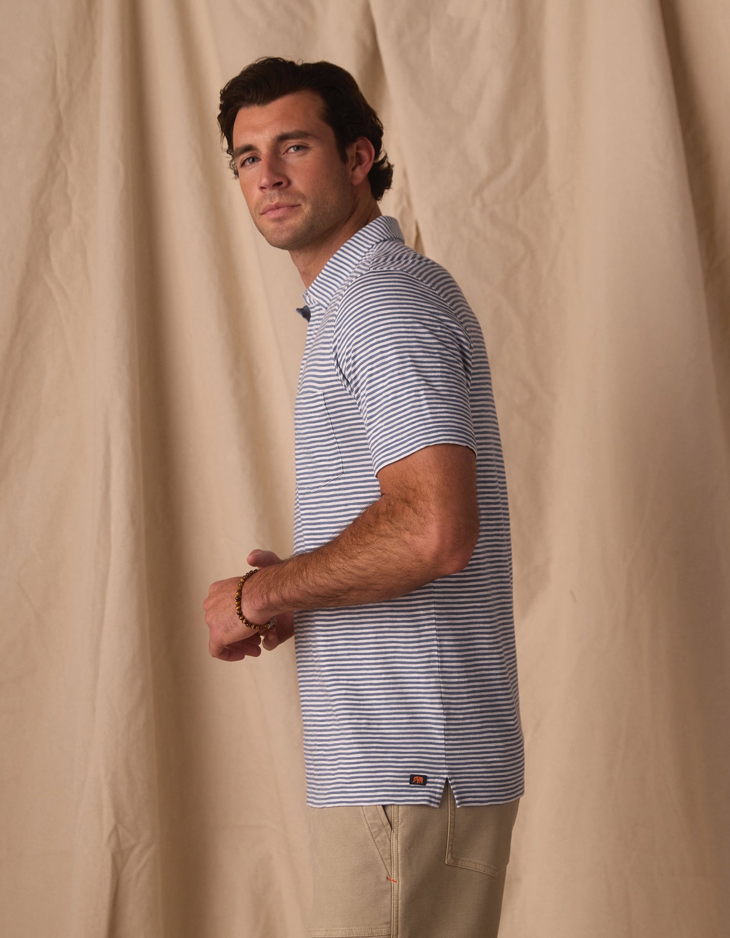 Vintage Slub Pocket Polo in Blue Stripe