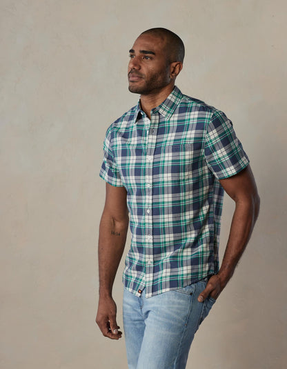 Jasper Short Sleeve Button Down Shirt in Lagoon Plaid