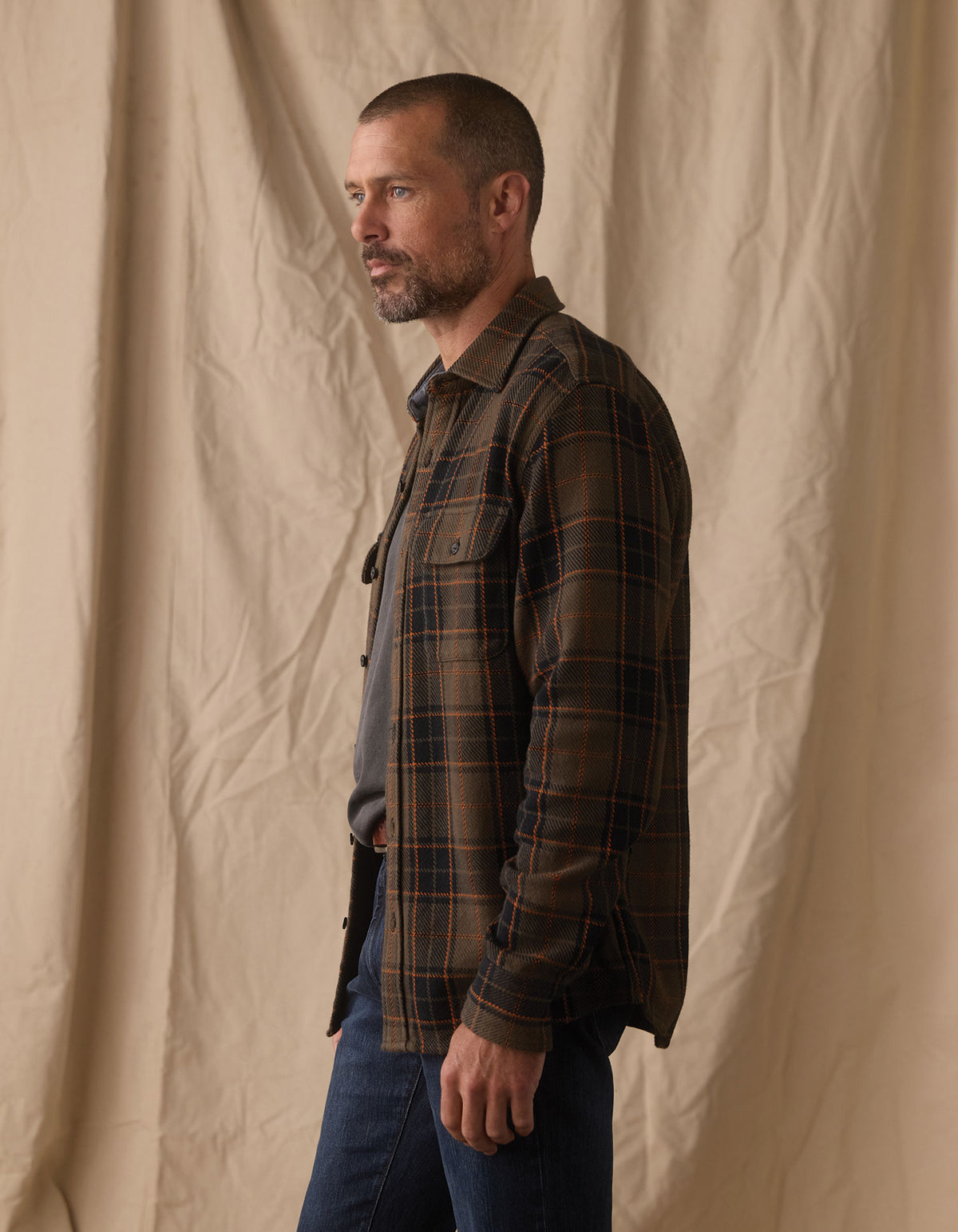 Mountain Textured Overshirt in Olive/Flame Plaid