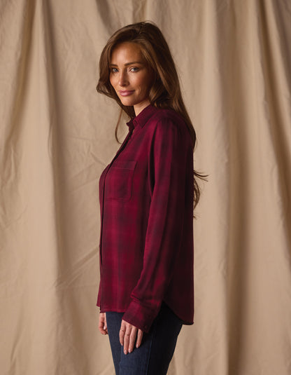 Harper Button Up in Fig Plaid