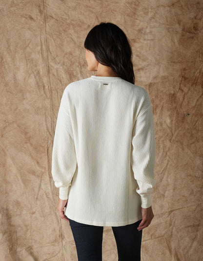 Honeycomb Waffle Split Side Pullover in Ivory