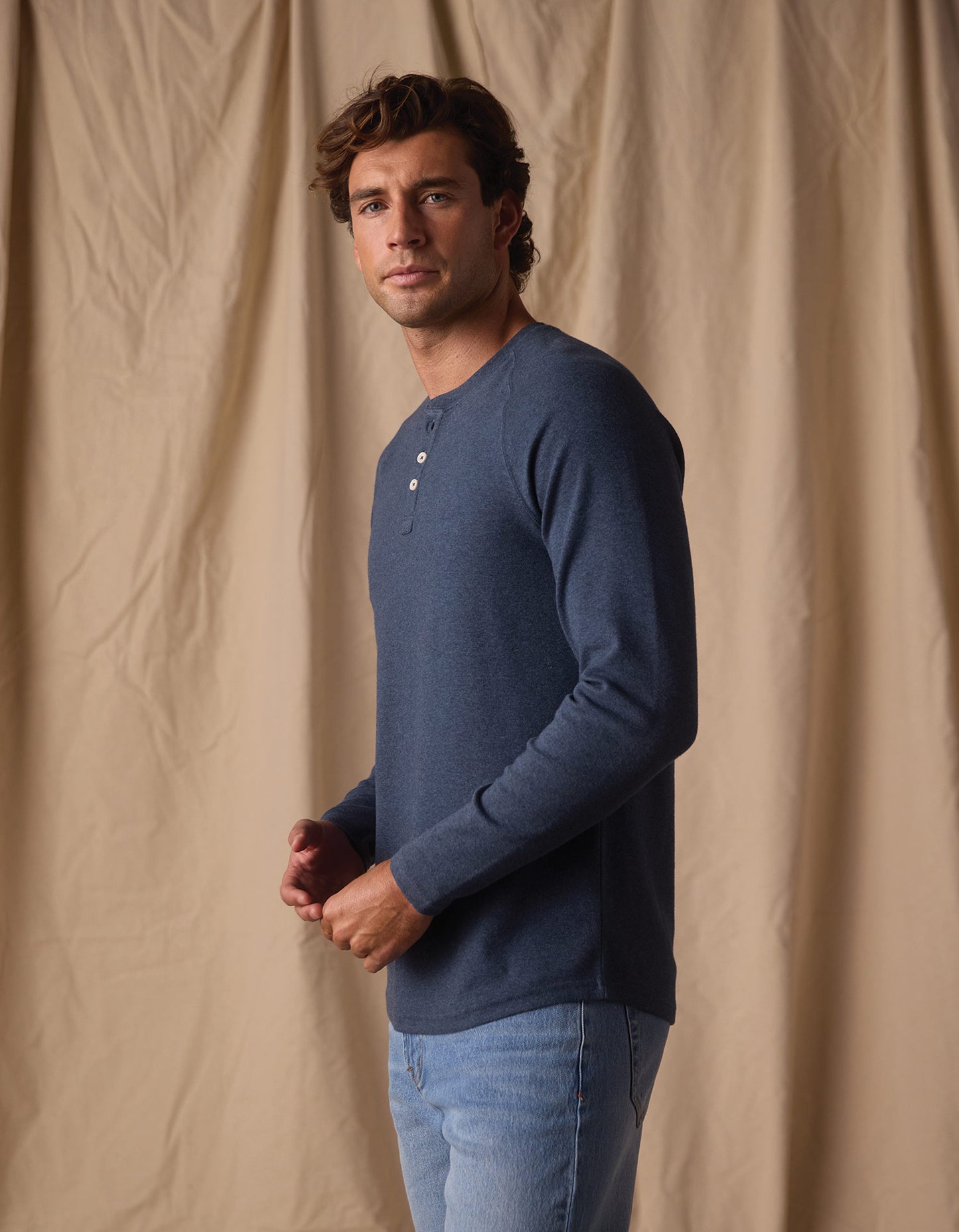 Puremeso Everyday Henley in Indigo Blue