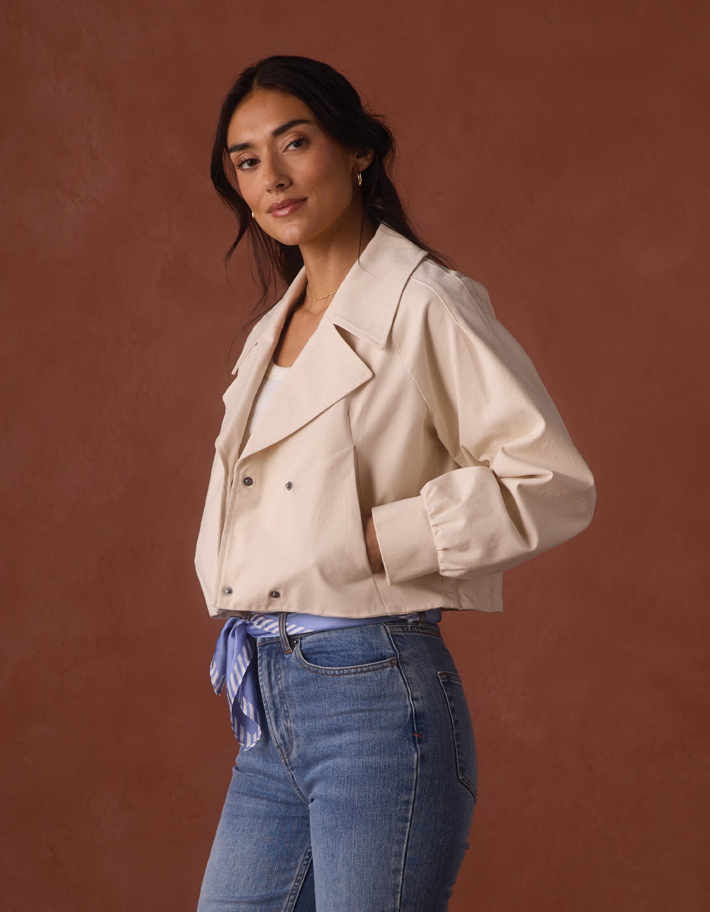Gia Lapel Cropped Jacket in Chalk