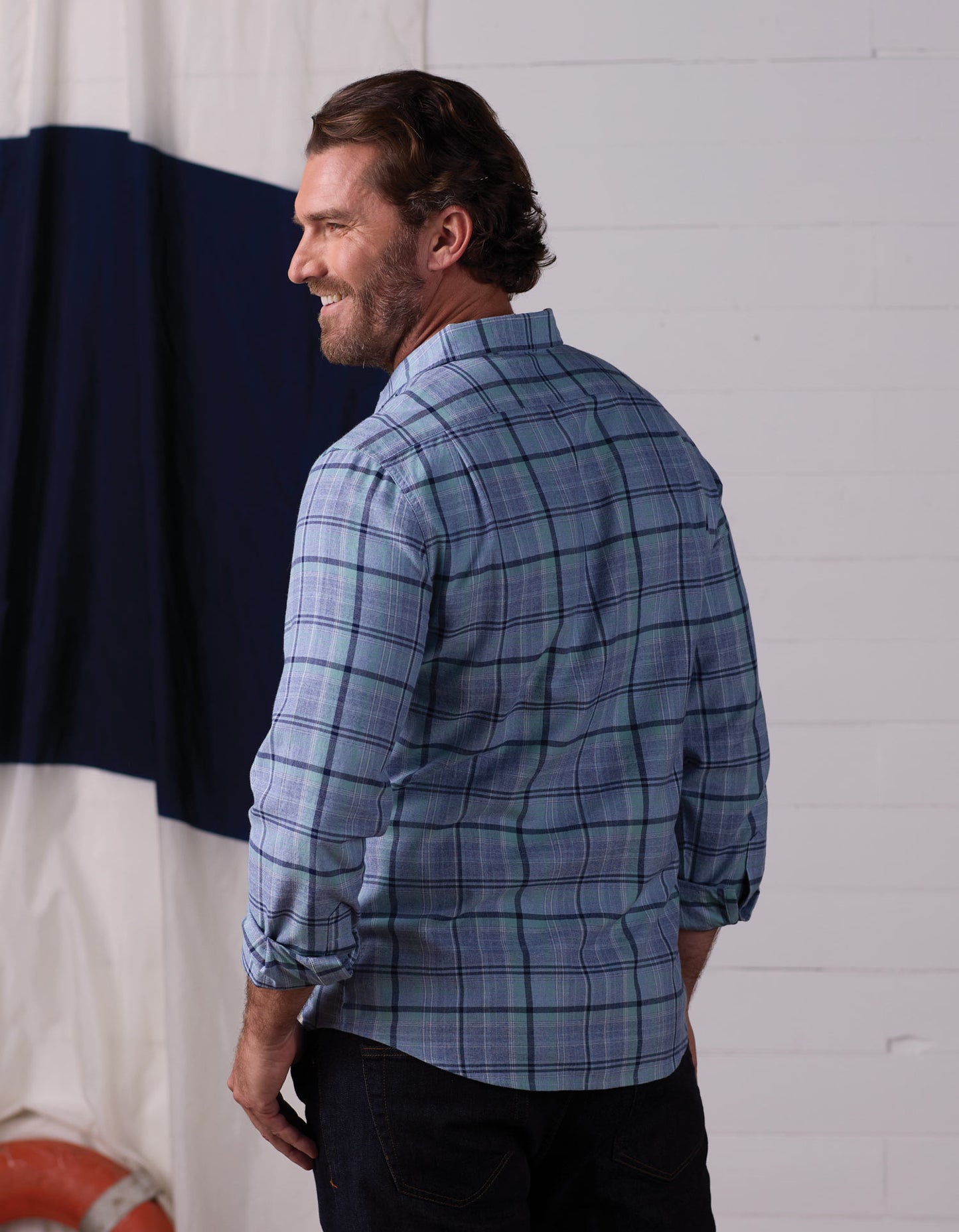 Jasper Button Down in Dusty Blue Plaid