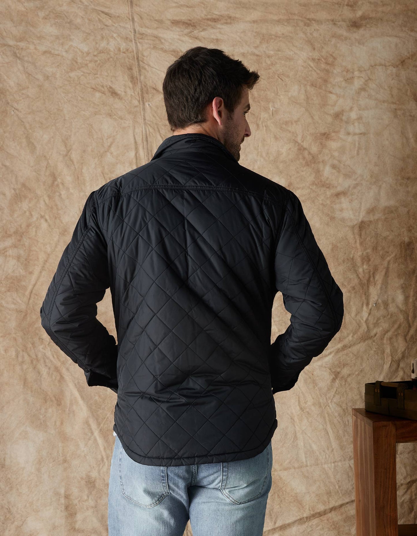 Quilted Sherpa Lined Shacket in Black