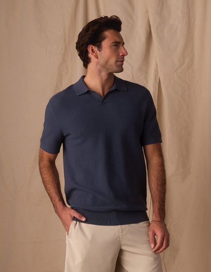 Breezeknit Polo in Vintage Blue