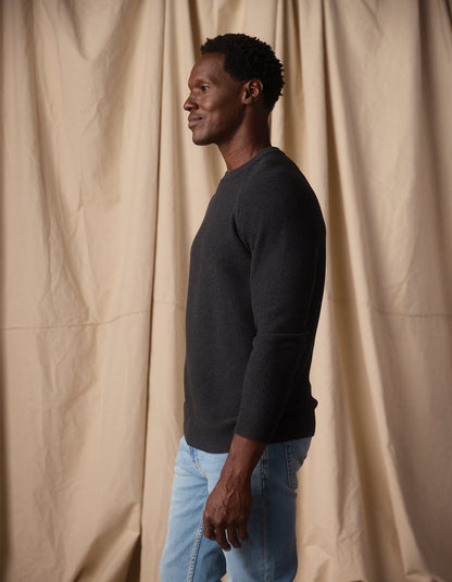 COOLMAX® Textured Crewneck Sweater in Dark Charcoal