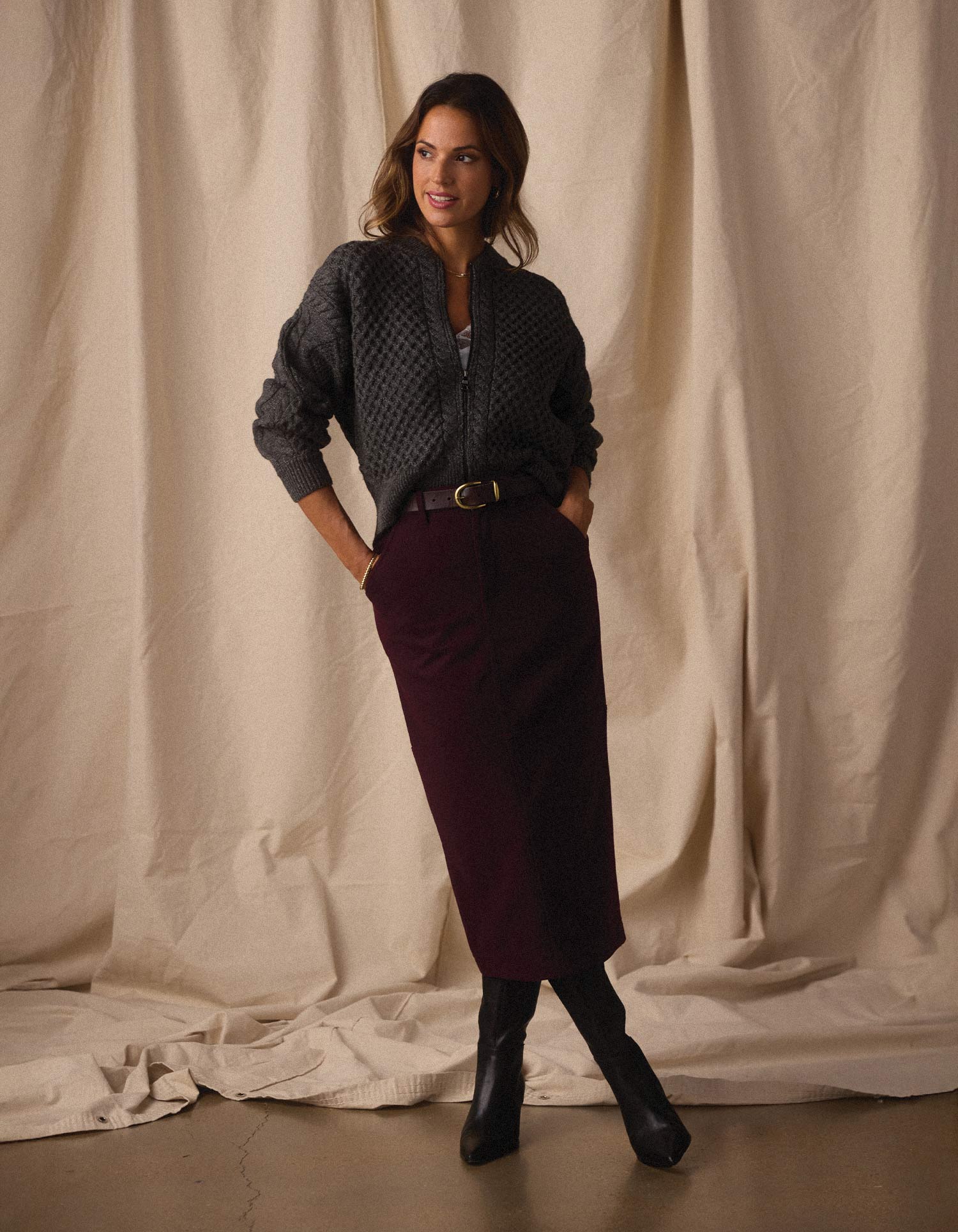 Mixed Cableknit Bomber Charcoal