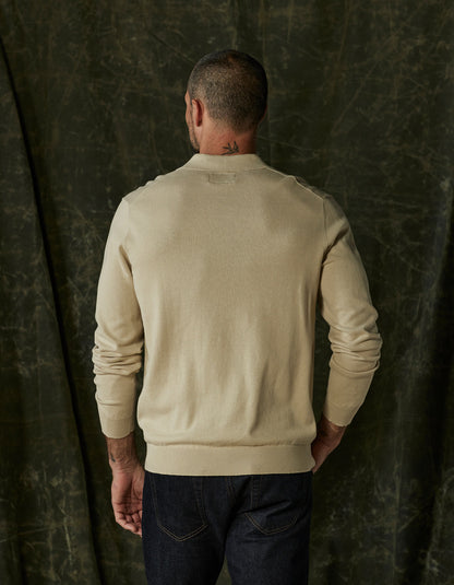 Robles Knit Long Sleeve Polo in Oatmeal