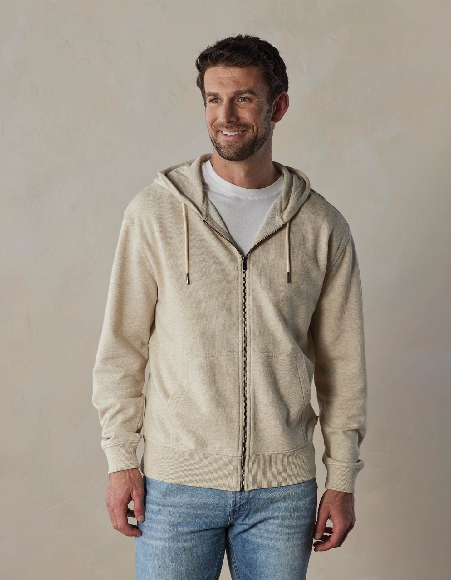 Cole Terry Full-Zip Hoodie in Oatmeal