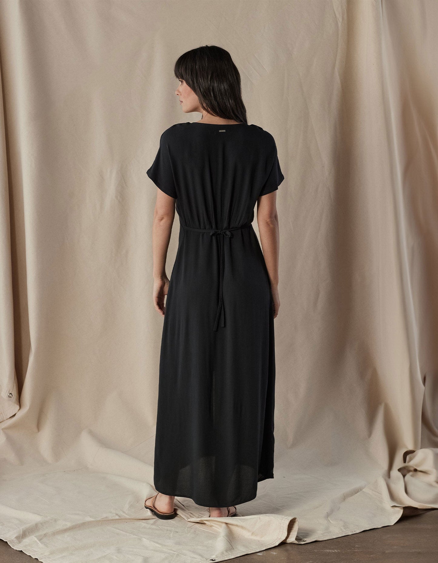 Aria Crepe Button Thru Maxi Dress in Black