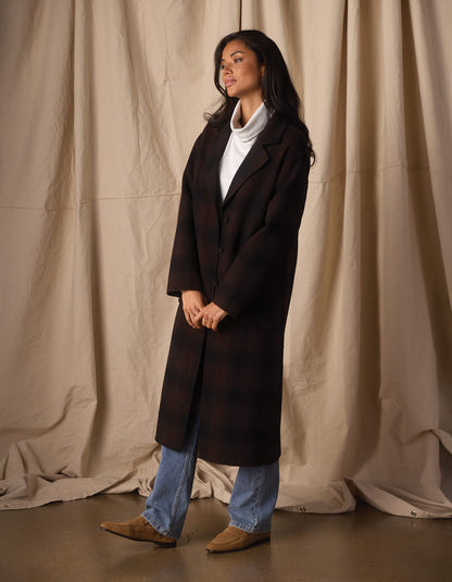 Duster Coat in Midnight Brown Plaid