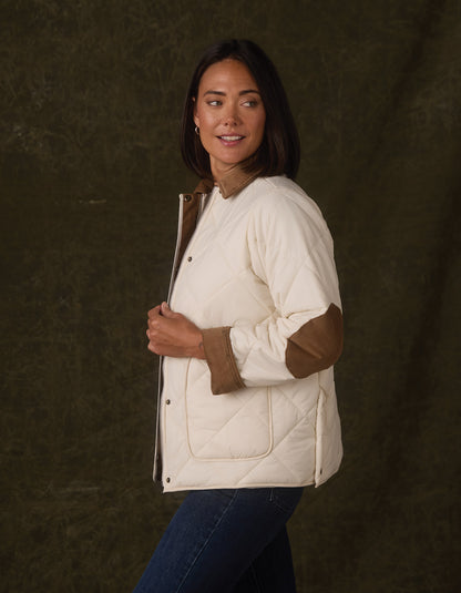 Quilted Liner Jacket in Ecru/Dark Taupe