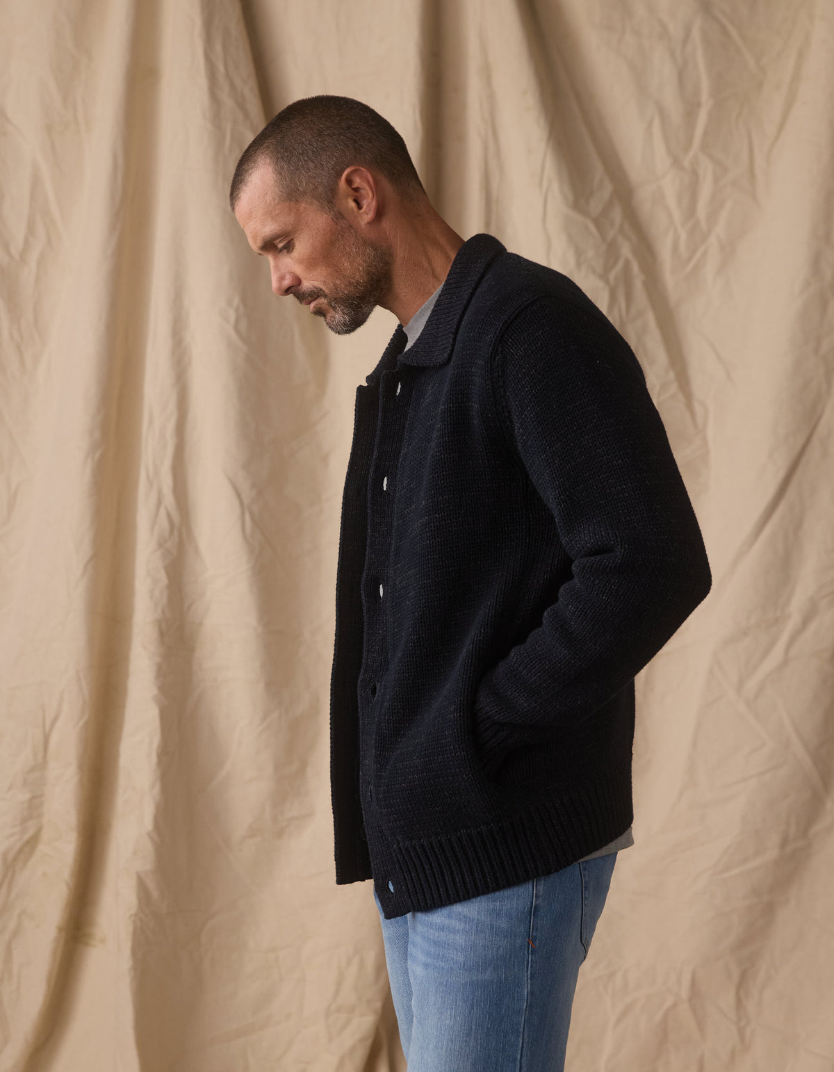 Pub Sweater Jacket in Navy / Grey Nep