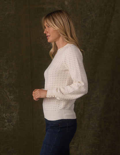 Olivia Pointelle Crew Sweater in Cream