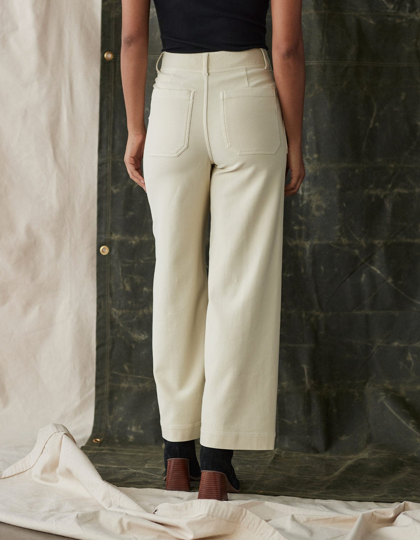 Comfort Terry Wide Leg Crop Pant in Cream