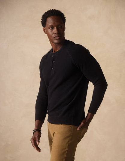 COOLMAX® Textured Sweater Henley in Black
