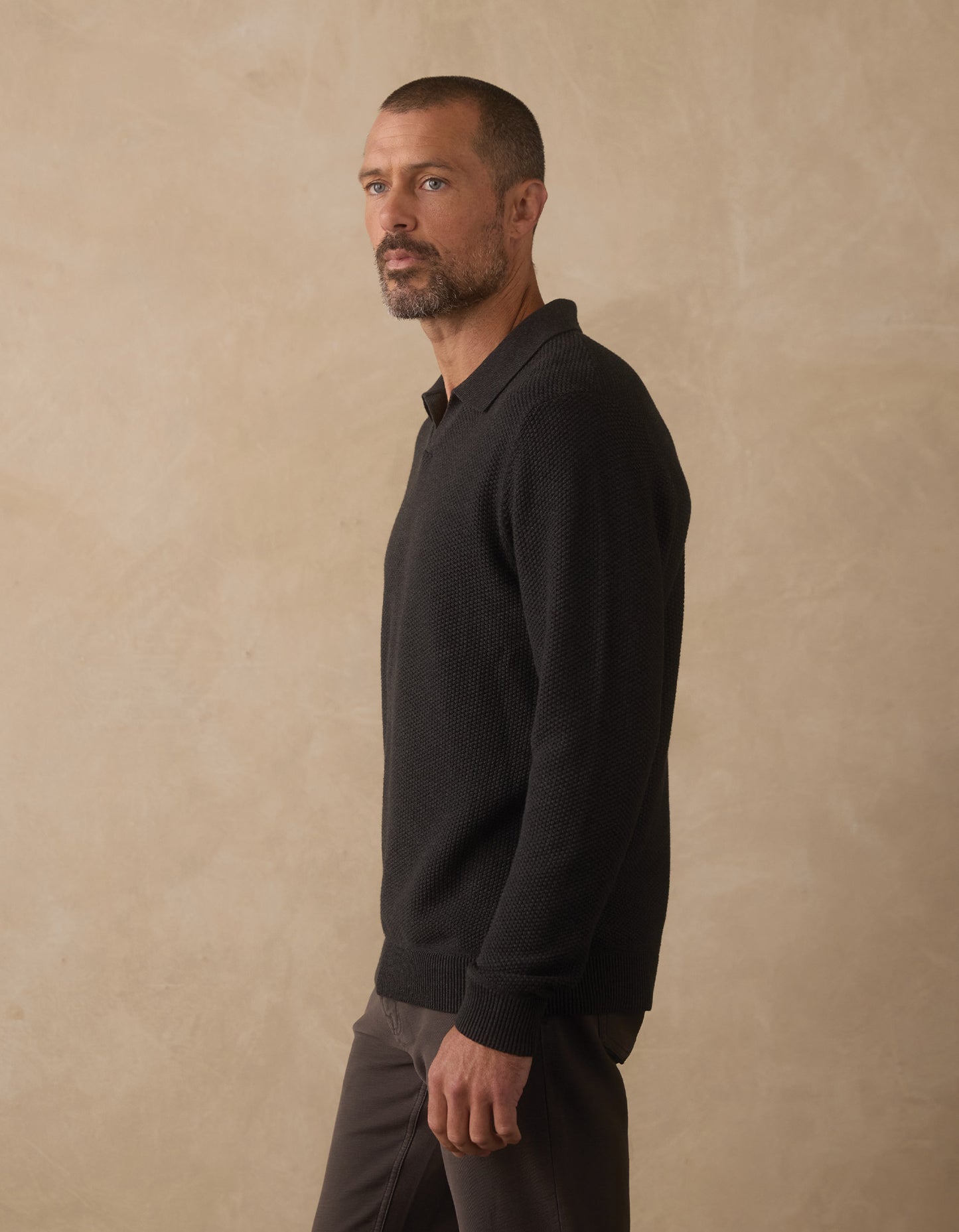 COOLMAX® Textured Sweater Polo in Charcoal