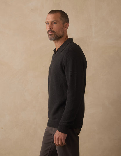 COOLMAX® Textured Sweater Polo in Charcoal