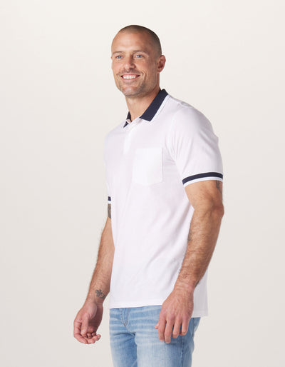 Active Puremeso Tipped Polo in White On Model from Side