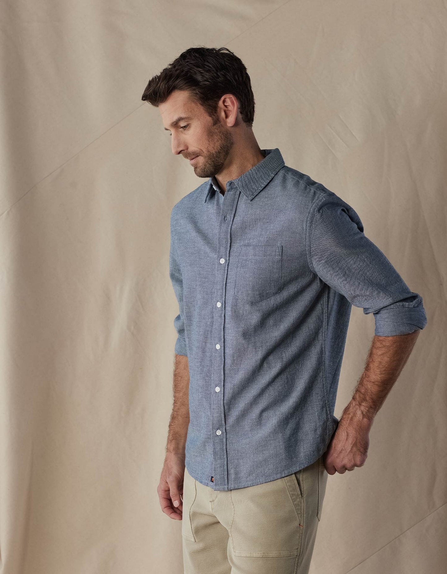 Lived-In Cotton Long Sleeve Button Up in Summer Navy