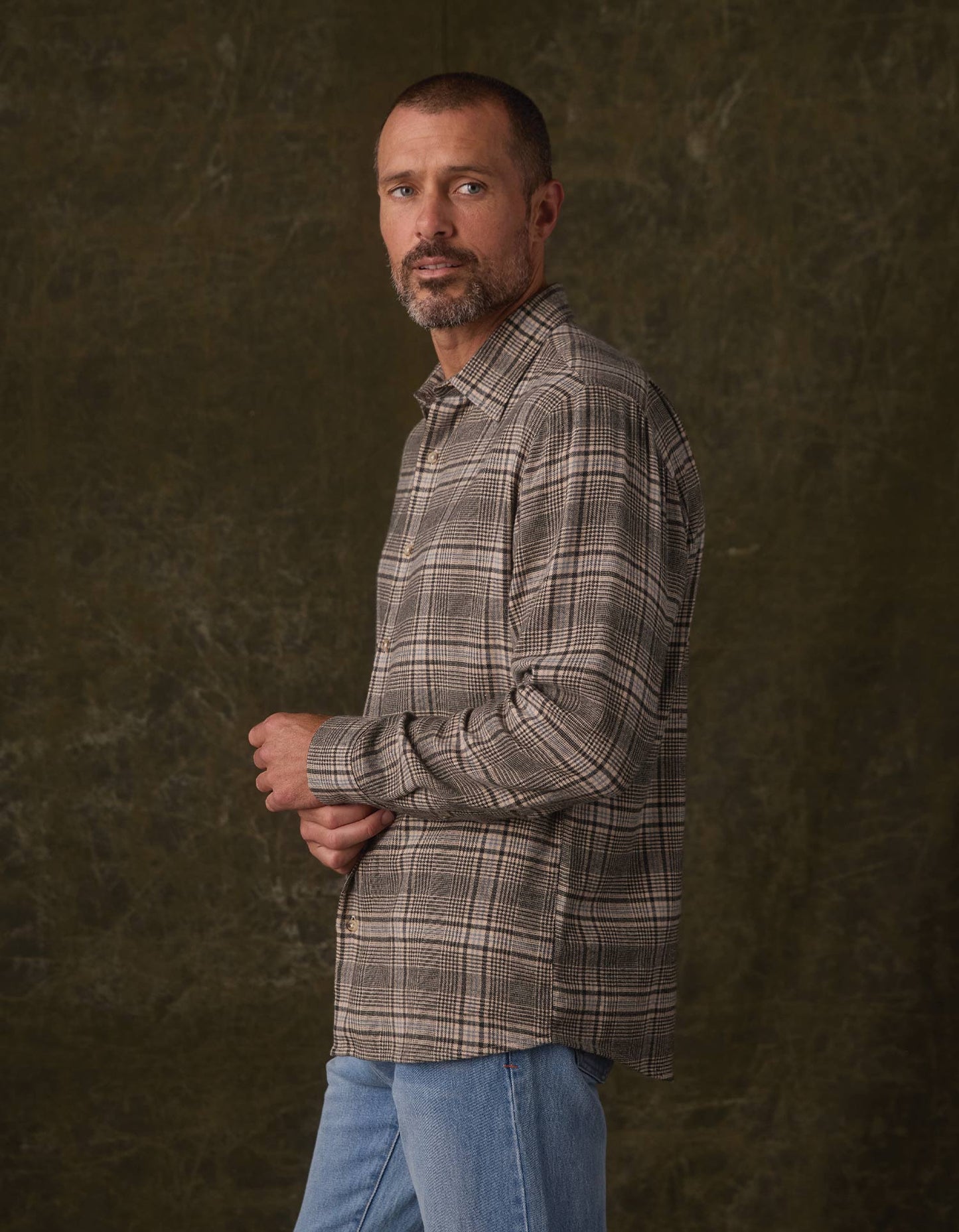 Owen Lightweight Button Up in Slate Blue Plaid