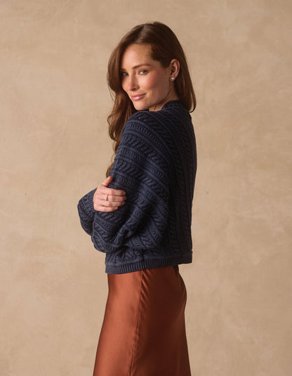 Apres Chevron Sweater in Washed Indigo