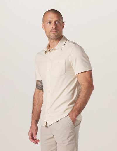 Sequoia Jacquard Button Down in Bone On Model from Side