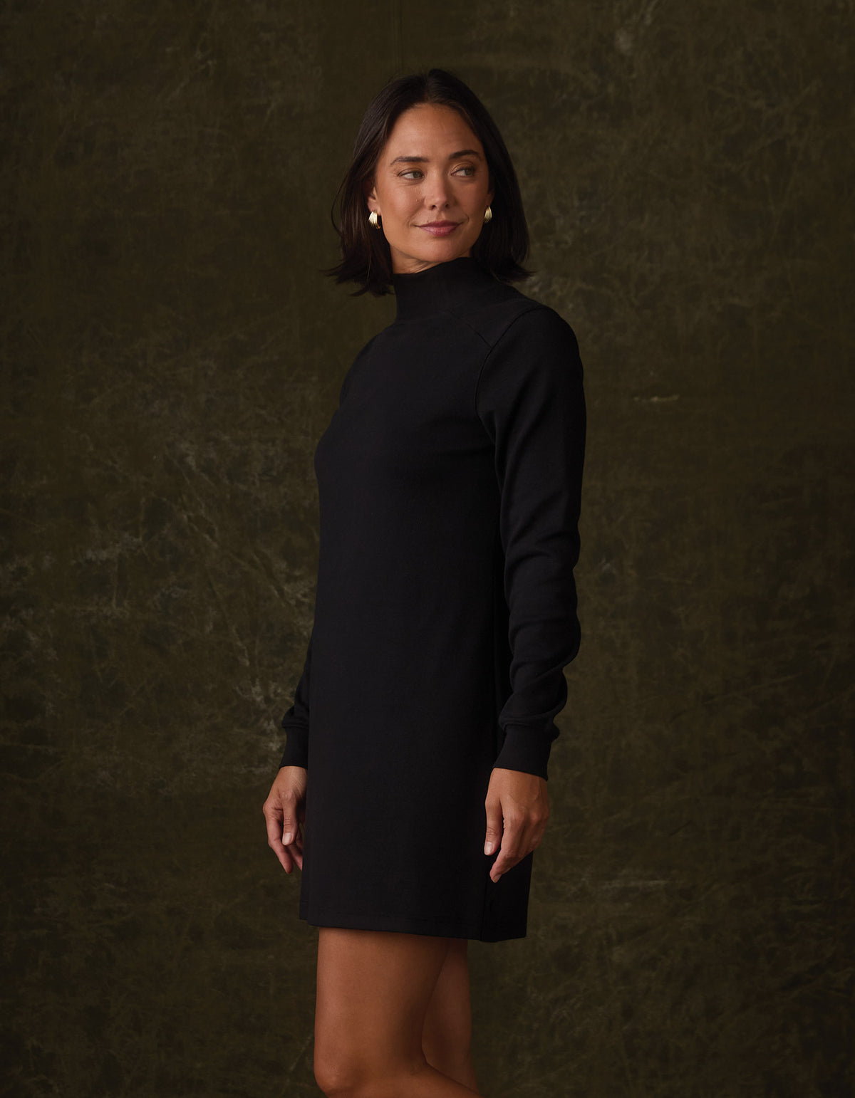 Puremeso Mockneck Everyday Dress in Black