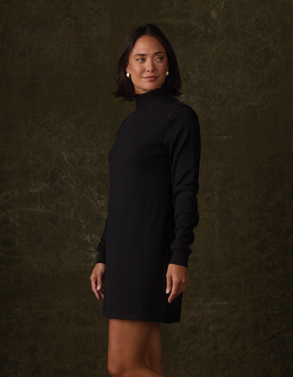 Puremeso Mockneck Everyday Dress in Black