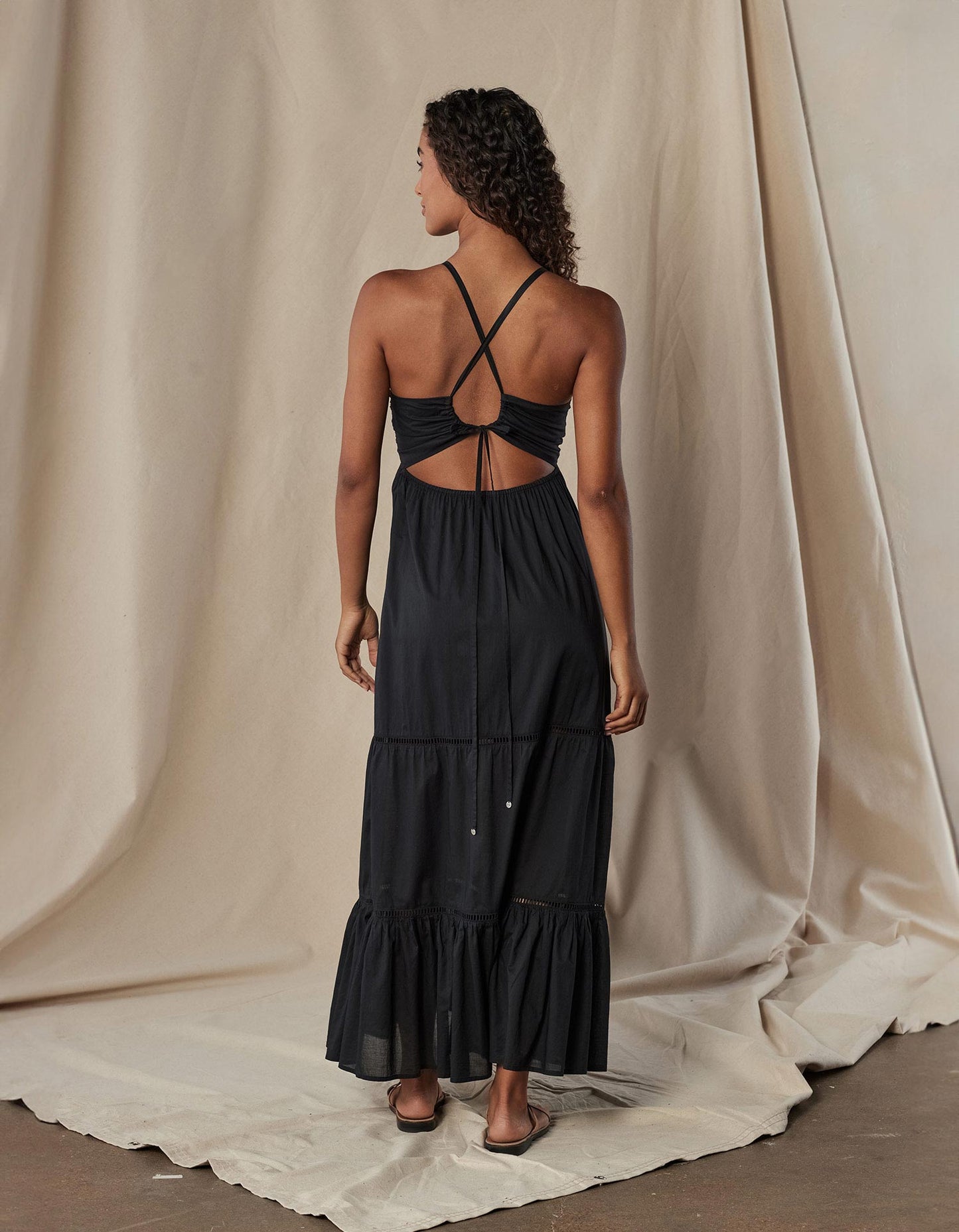 Evie Tiered Maxi Sundress in Black