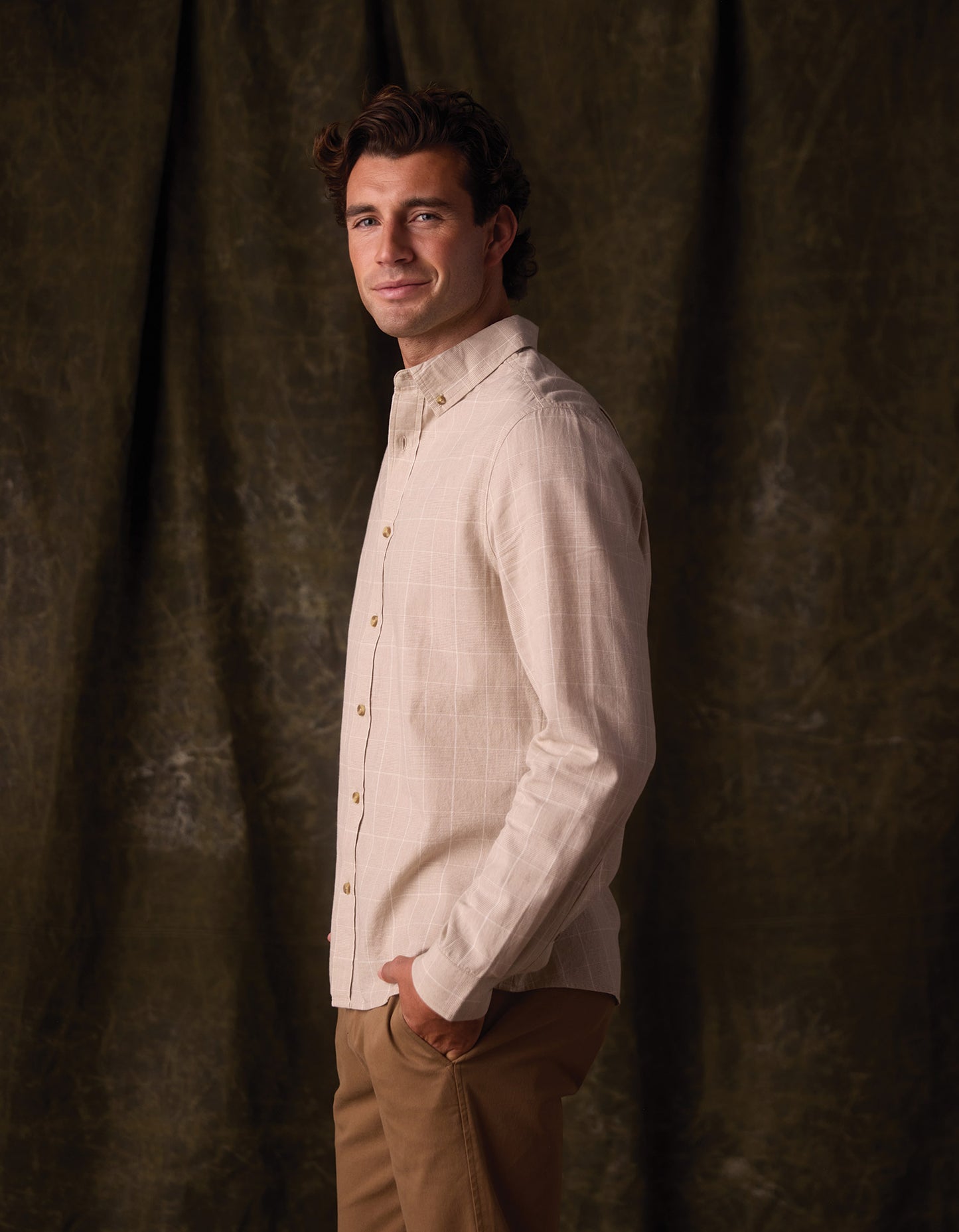 Nikko Classic Button Up in Tan Plaid