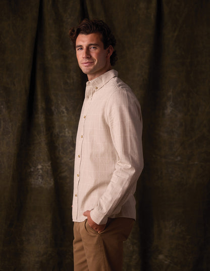 Nikko Classic Button Up in Tan Plaid