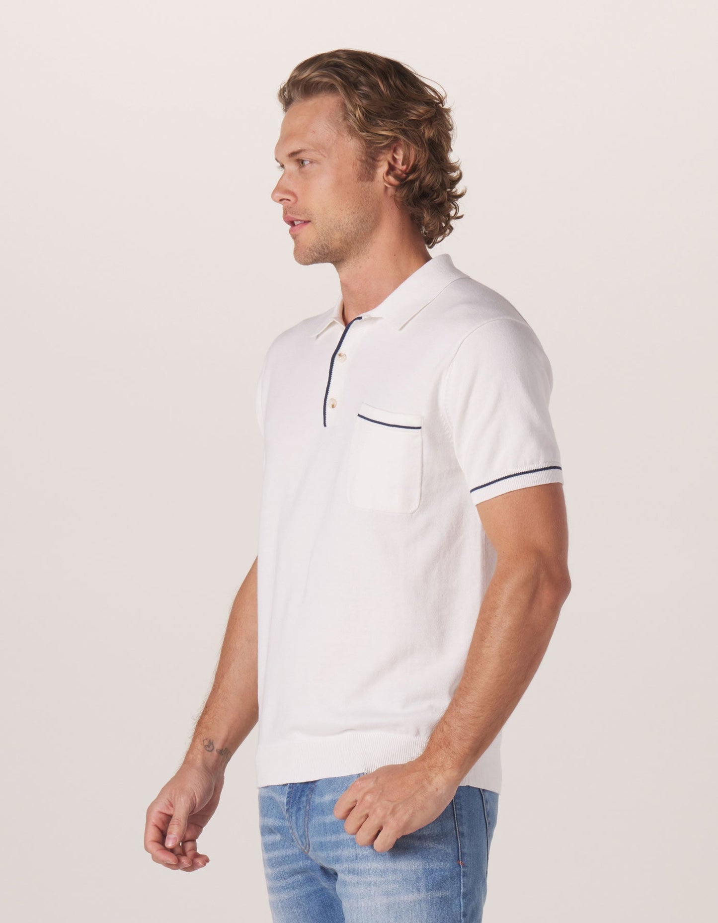 Robles Knit Polo in White-Navy