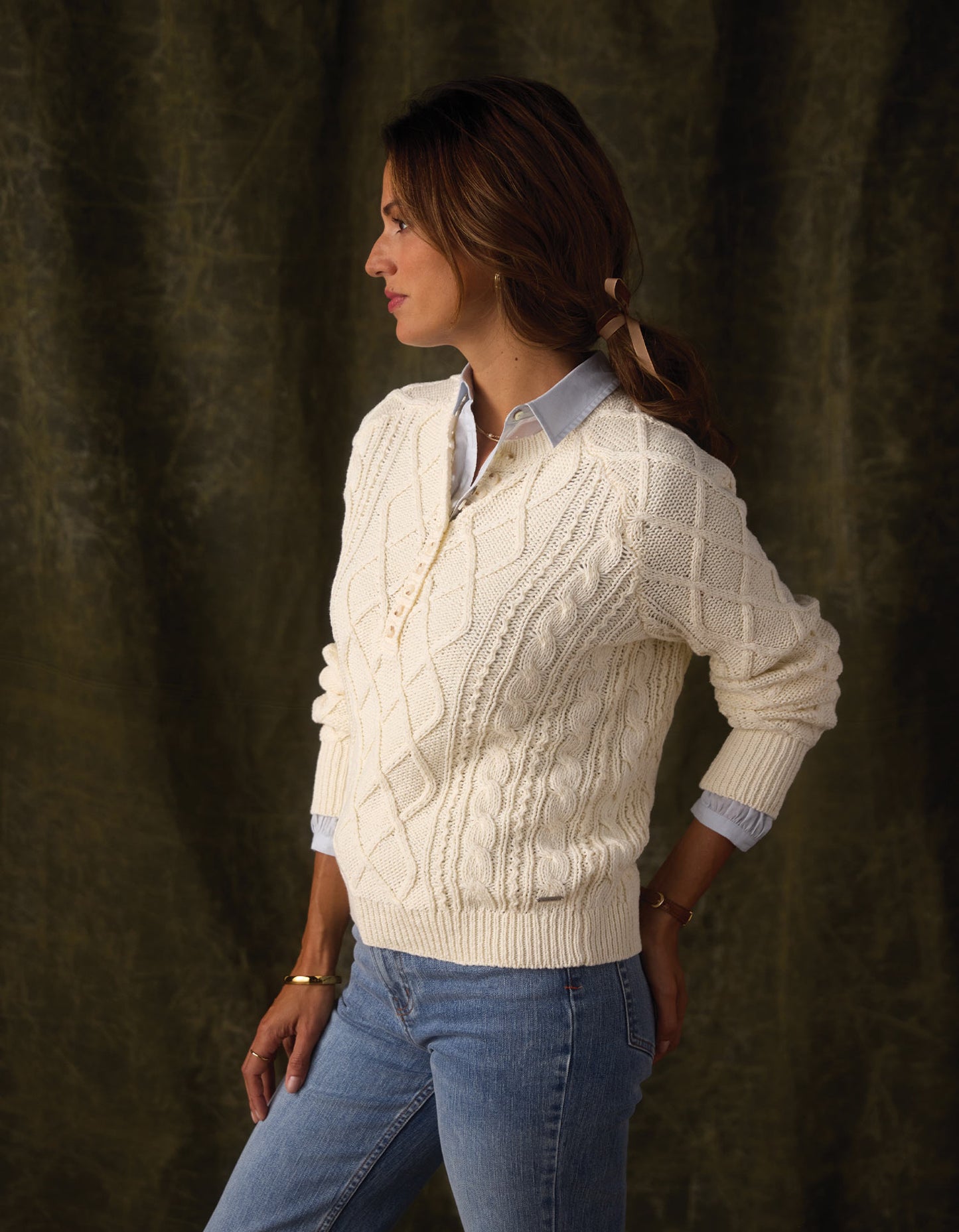 Josefine Cableknit Henley in Cream