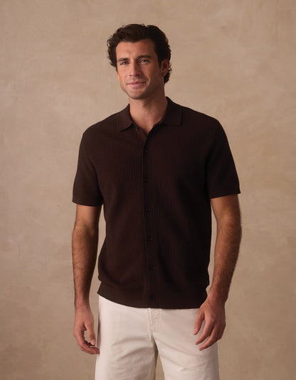 Breezeknit Button Up in Dark Brown