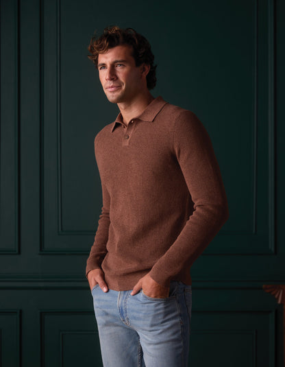 Robles Knit Waffle Stitch Polo in Heather Brown