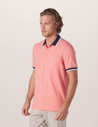 Active Puremeso Tipped Polo in Canyon Sunset On Model from Side