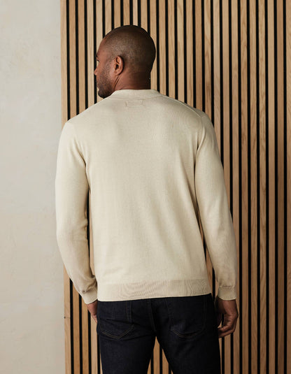 Robles Knit Long Sleeve Polo in Oatmeal